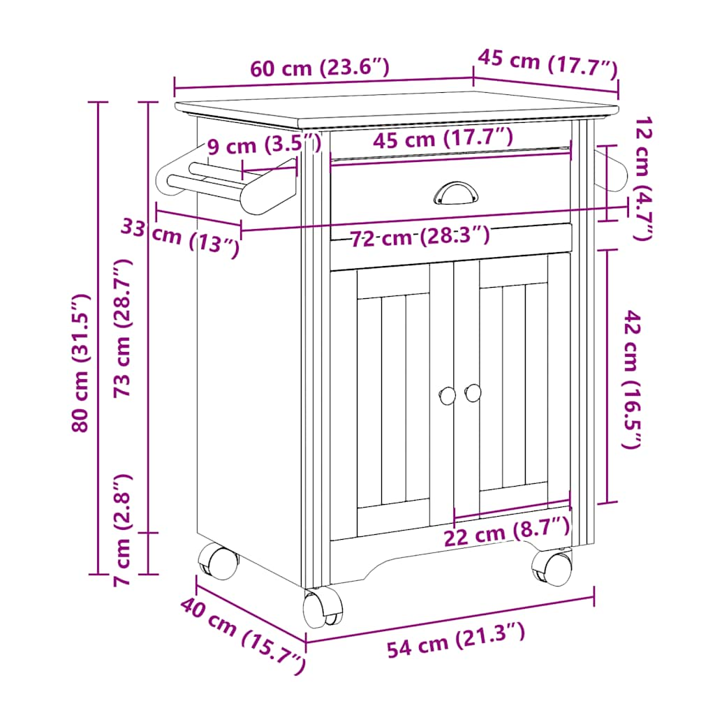 Küchenwagen BODO Grau 72x45x80 cm