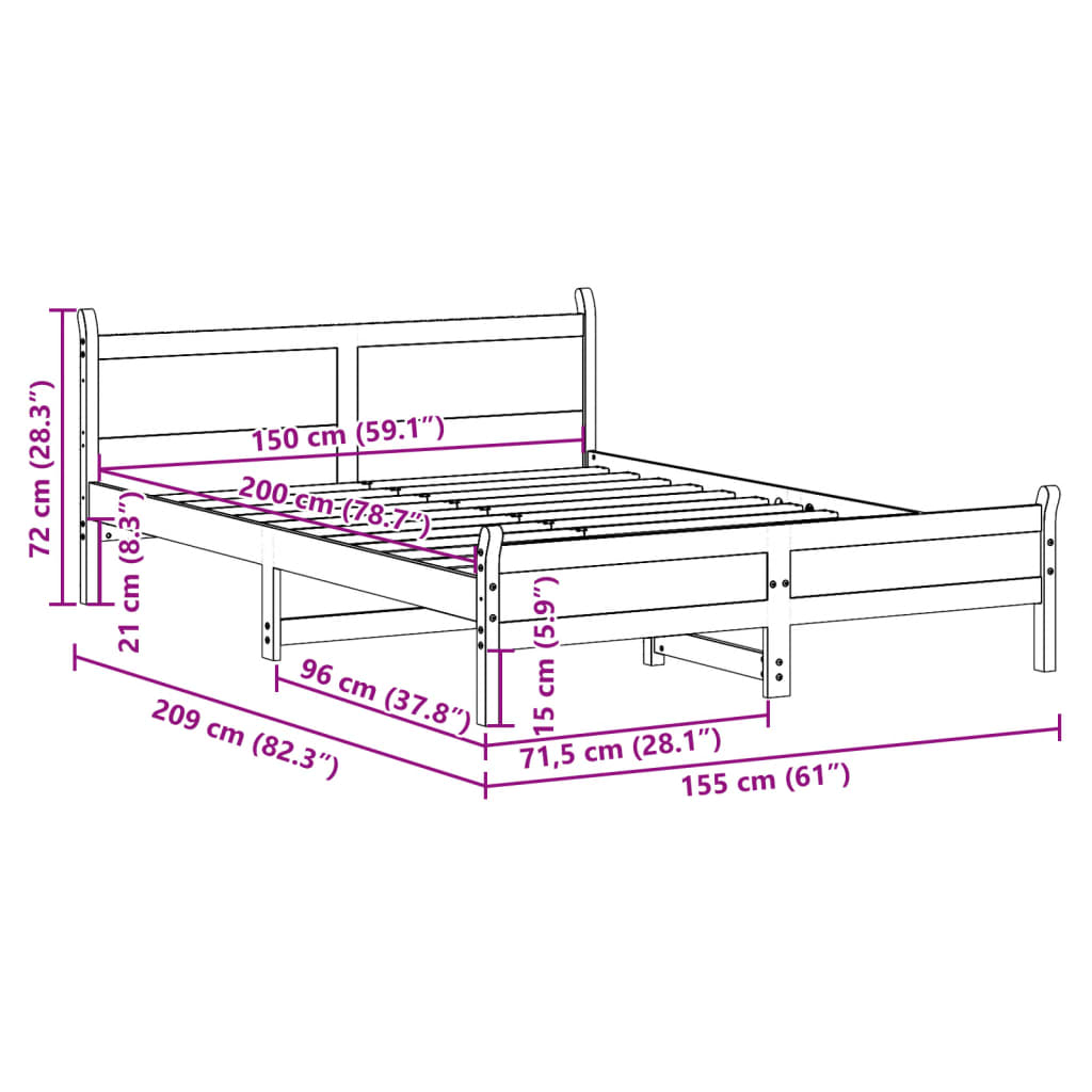 Massivholzbett ohne Matratze 150x200 cm Kiefernholz