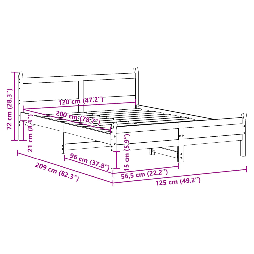 Massivholzbett ohne Matratze 120x200 cm Kiefernholz