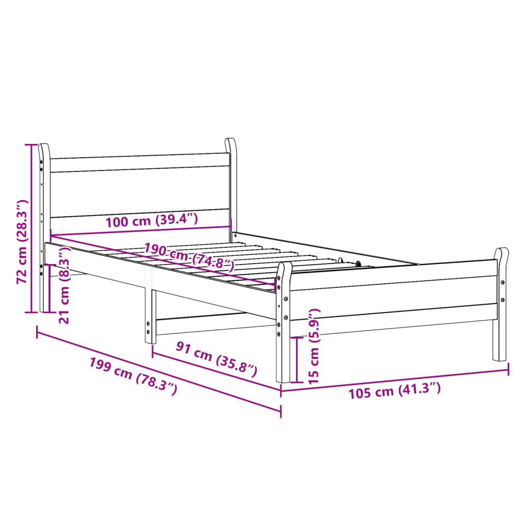 Massivholzbett ohne Matratze 100x200 cm Kiefernholz