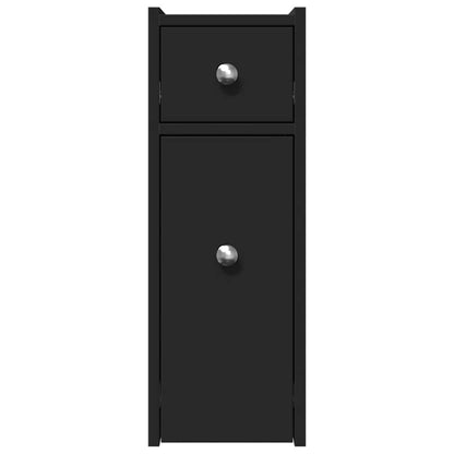 Badschrank Schmal mit Rollen Schwarz Holzwerkstoff