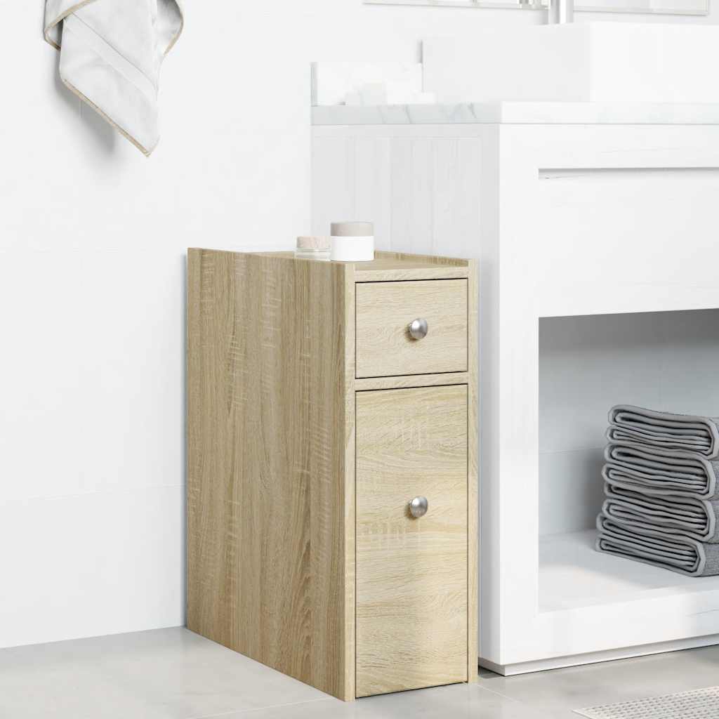 Badschrank Schmal mit Rollen Sonoma-Eiche Holzwerkstoff