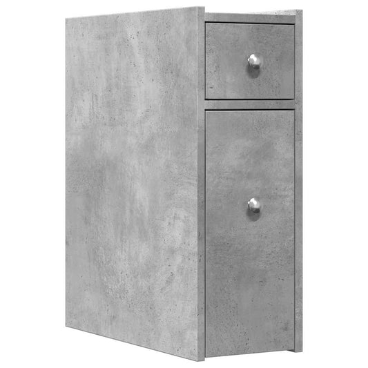 Badschrank Schmal mit Rollen Betongrau Holzwerkstoff