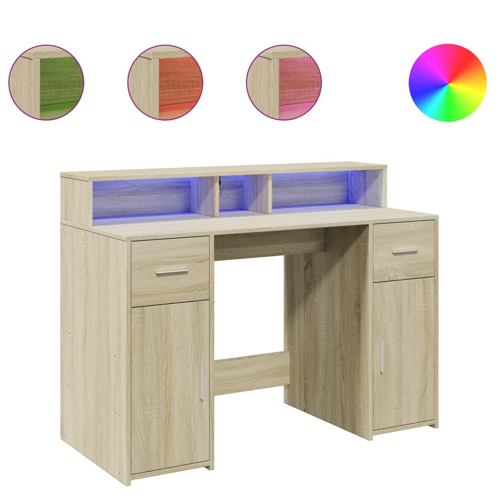 LED-Schreibtisch Sonoma-Eiche 120x55x91 cm Holzwerkstoff