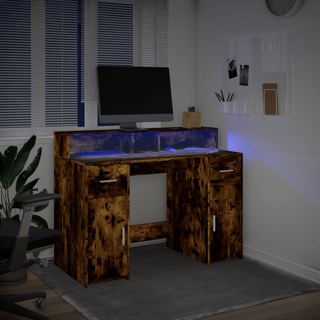 LED-Schreibtisch Räuchereiche 120x55x91 cm Holzwerkstoff