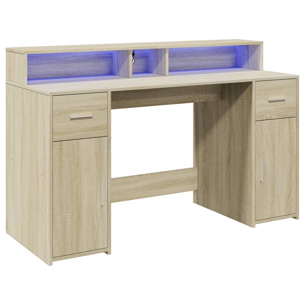 LED-Schreibtisch Sonoma-Eiche 140x55x91 cm Holzwerkstoff