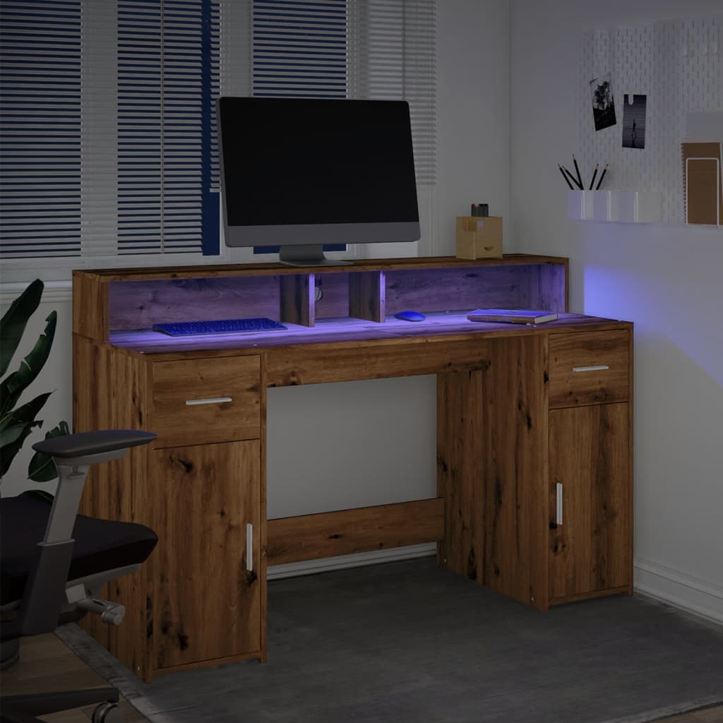 LED-Schreibtisch Artisan-Eiche 140x55x91 Holzwerkstoff