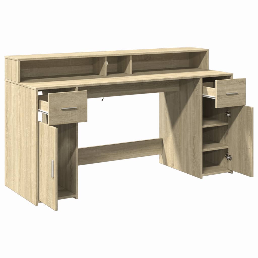 LED-Schreibtisch Sonoma-Eiche 160x55x91 cm Holzwerkstoff