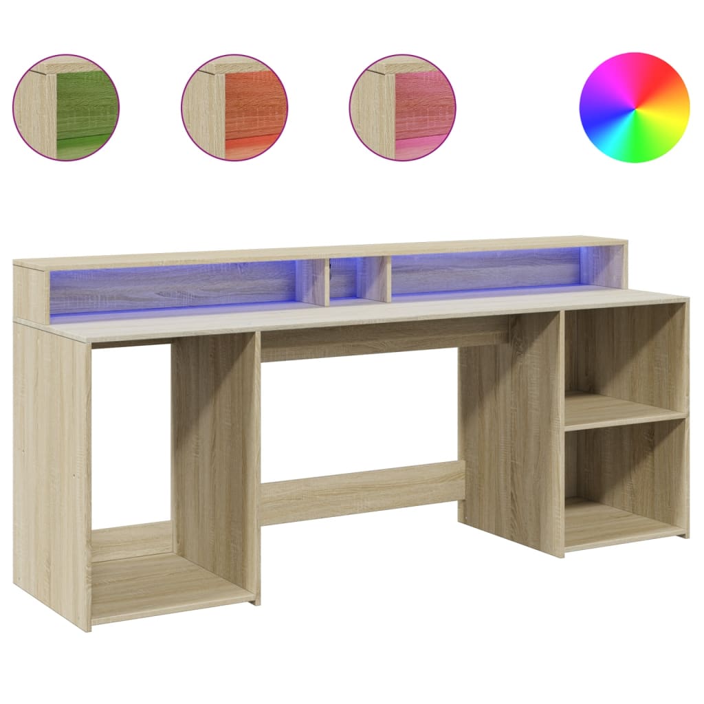 LED-Schreibtisch Sonoma-Eiche 200x55x91 cm Holzwerkstoff