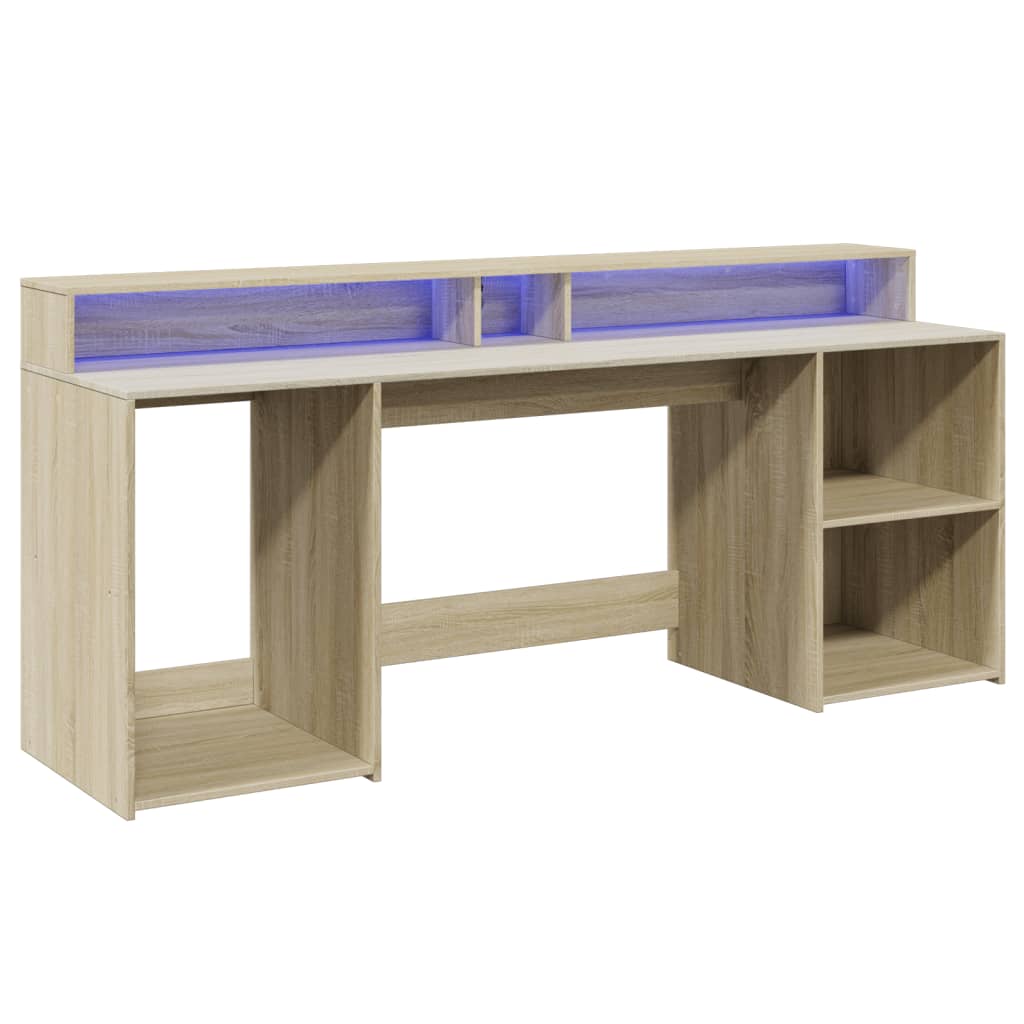 LED-Schreibtisch Sonoma-Eiche 200x55x91 cm Holzwerkstoff