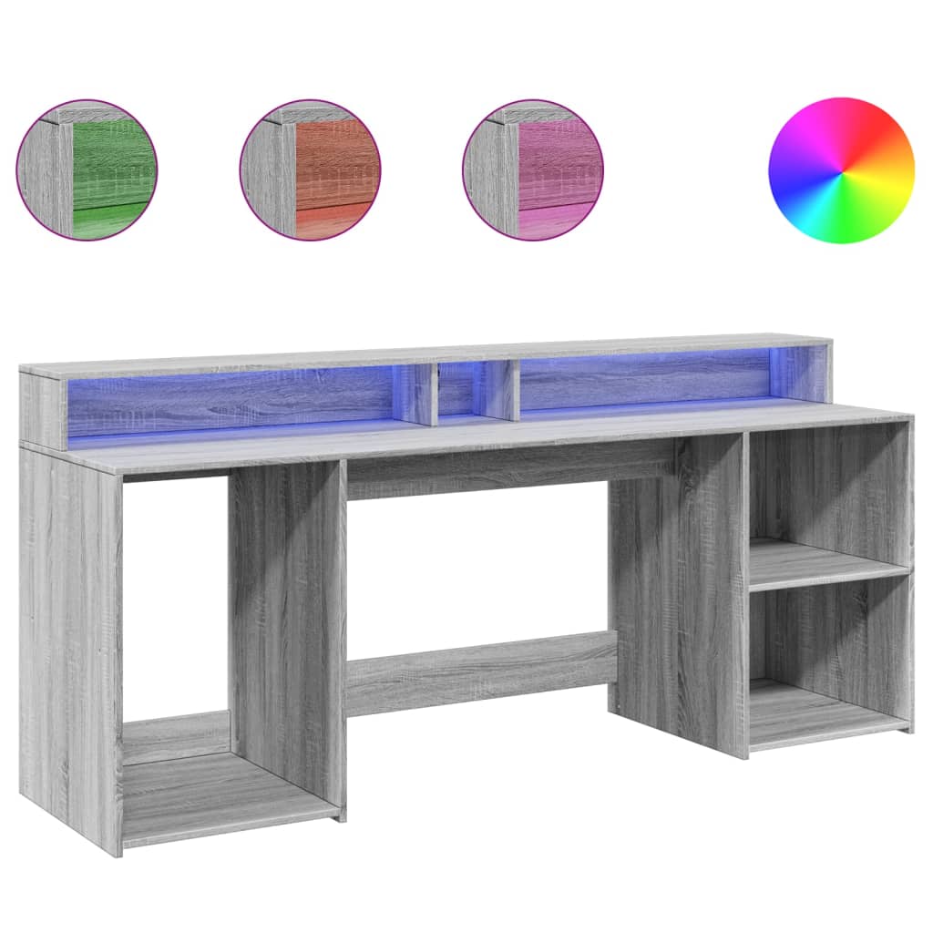 LED-Schreibtisch Grau Sonoma 200x55x91 cm Holzwerkstoff