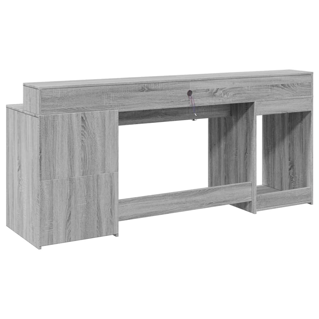 LED-Schreibtisch Grau Sonoma 200x55x91 cm Holzwerkstoff