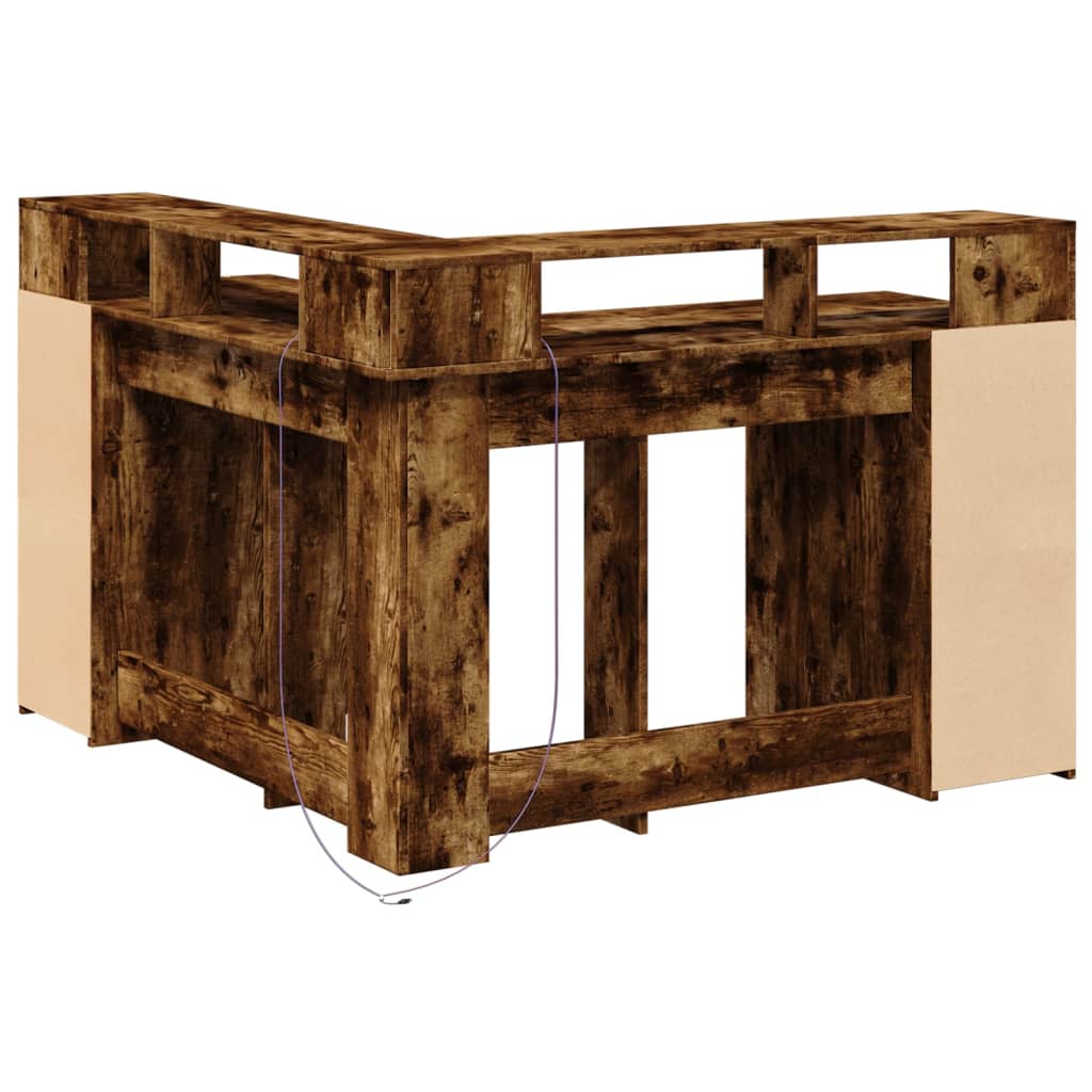 LED-Schreibtisch Räuchereiche 130x130x91 cm Holzwerkstoff