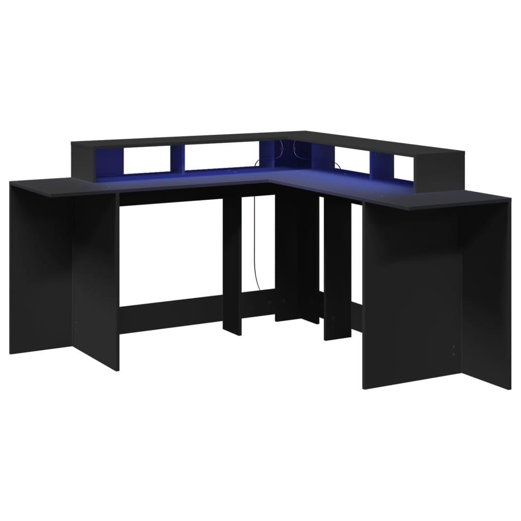 LED-Schreibtisch Schwarz 152x152x91 cm Holzwerkstoff