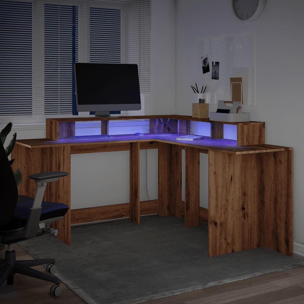 LED-Schreibtisch Artisan-Eiche 152x152x91 Holzwerkstoff