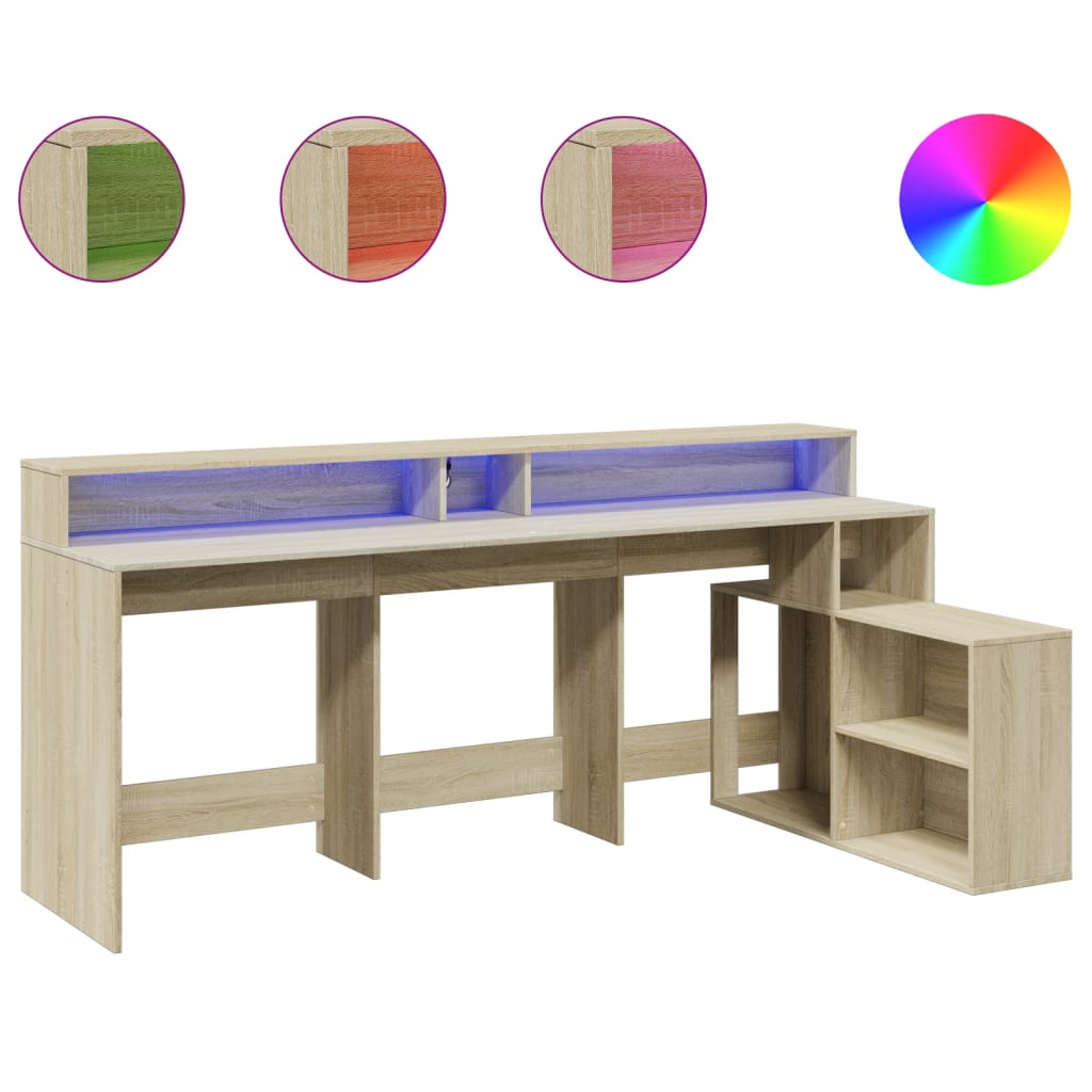 LED-Schreibtisch Sonoma-Eiche 200x104x91 cm Holzwerkstoff