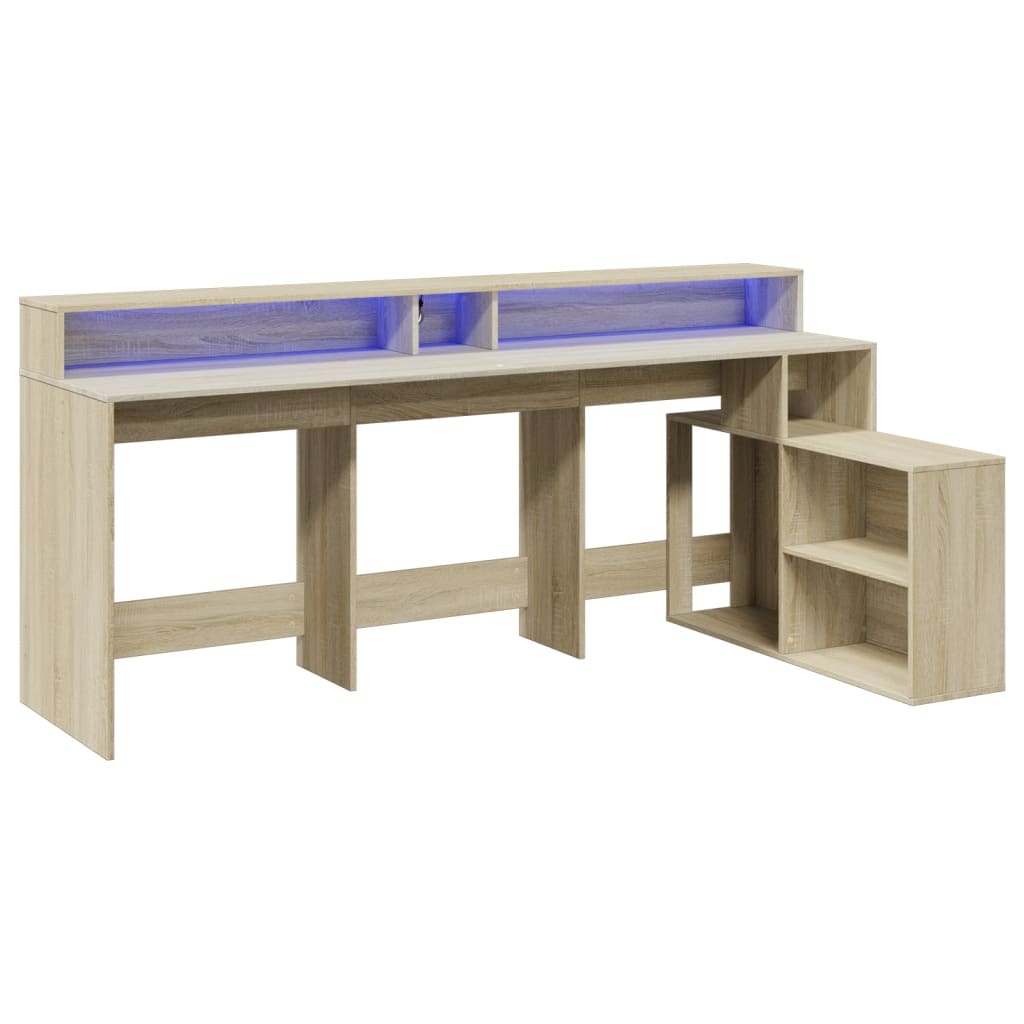 LED-Schreibtisch Sonoma-Eiche 200x104x91 cm Holzwerkstoff