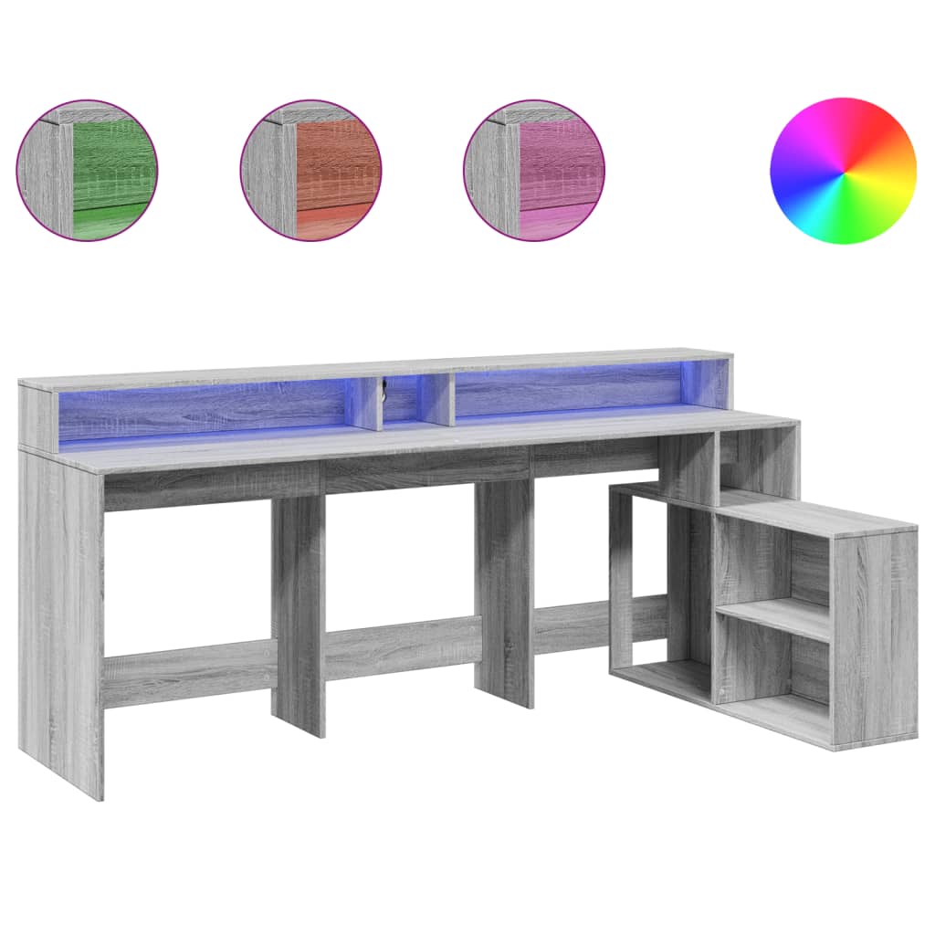 LED-Schreibtisch Grau Sonoma 200x104x91 cm Holzwerkstoff