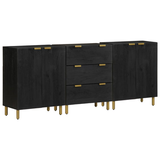 3-tlg. Sideboards Schwarz Holzwerkstoff