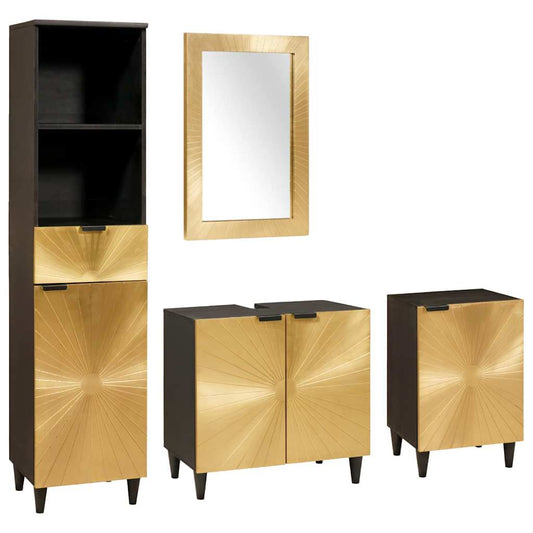 Badezimmerschrank-Set 4 pcs Schwarz und Gold Massivholz Mango