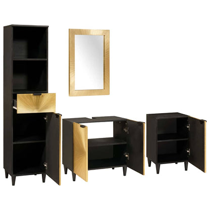 Badezimmerschrank-Set 4 pcs Schwarz und Gold Massivholz Mango