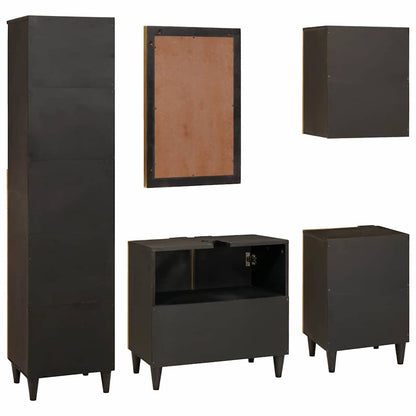 Badezimmerschrank-Set 5 pcs Schwarz und Gold Massivholz Mango