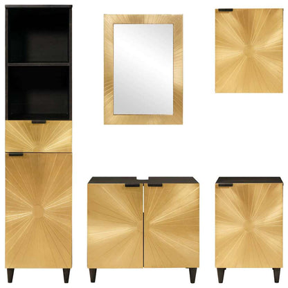 Badezimmerschrank-Set 5 pcs Schwarz und Gold Massivholz Mango