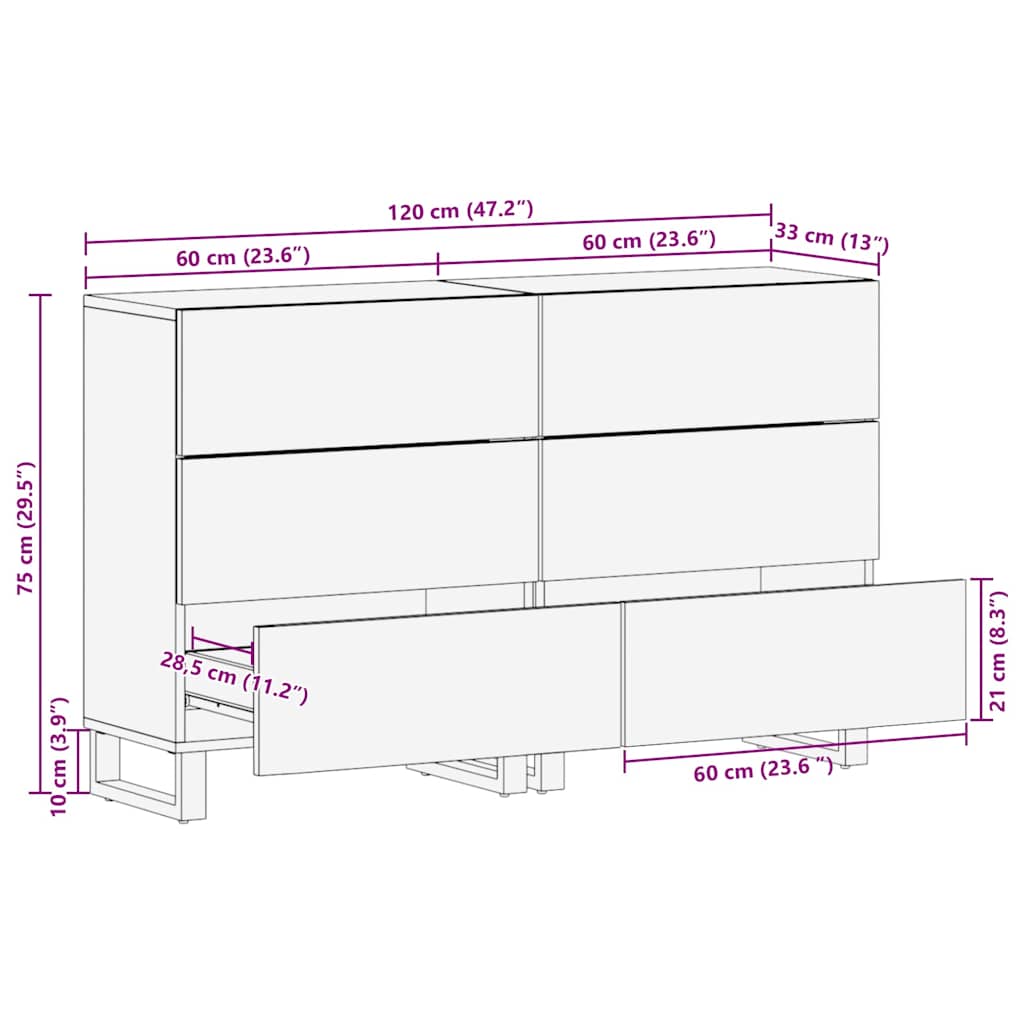 Sideboard 2 pcs Braun 60 x 33 x 75 cm massives Mangoholz