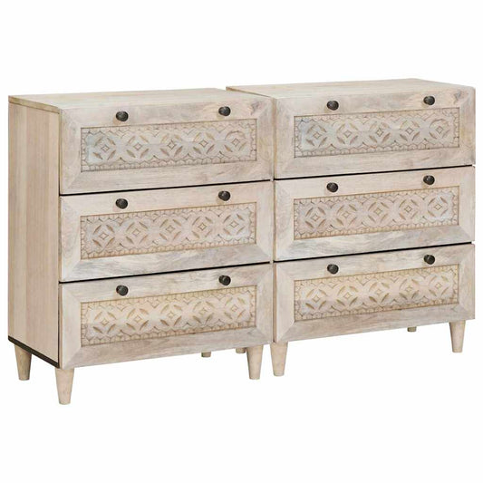 Sideboard 2 pcs Weiß 60 x 33 x 75 cm massives Mangoholz