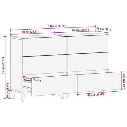 Sideboard 2 pcs Weiß 60 x 33 x 75 cm massives Mangoholz