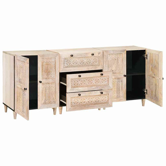 Sideboard 3 pcs Weiß 60 x 33 x 75 cm massives Mangoholz