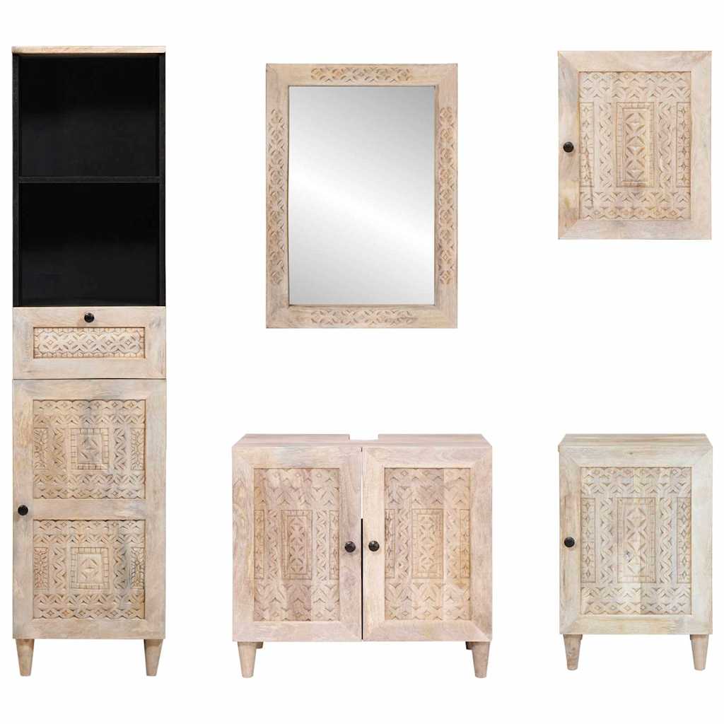 Badezimmermöbel-Set mit Schubladen 5 pcs Weiß Holzwerkstoff