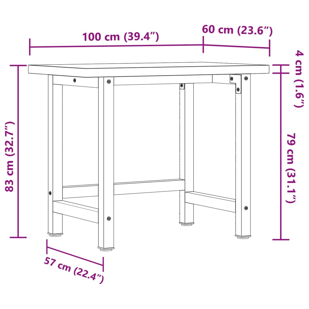 Werkbank 100x60x83 cm Massivholz Akazie Rechteckig