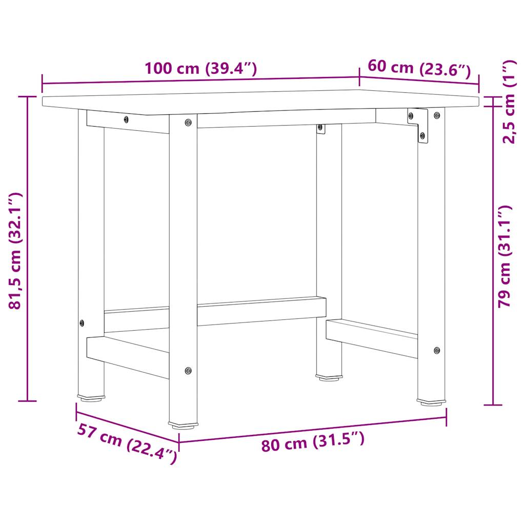 Werkbank Hellbraun 100x60x81,5 cm Massivholz Eiche