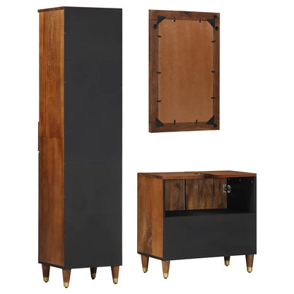 Badezimmerschrank-Set mit Tür 3 pcs Honigbraun Massivholz Mango