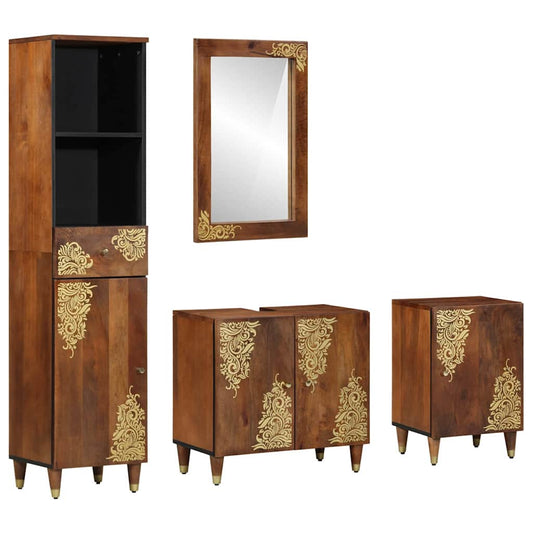 Badezimmerschrank-Set mit Tür 4 pcs Honigbraun Massivholz Mango