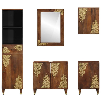 Badezimmerschrank-Set mit Tür 5 pcs Honigbraun Massivholz Mango