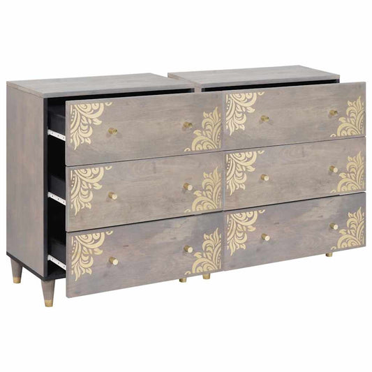 Sideboard 2 pcs Grau 60 x 33.5 x 75 cm Massivholz Mango