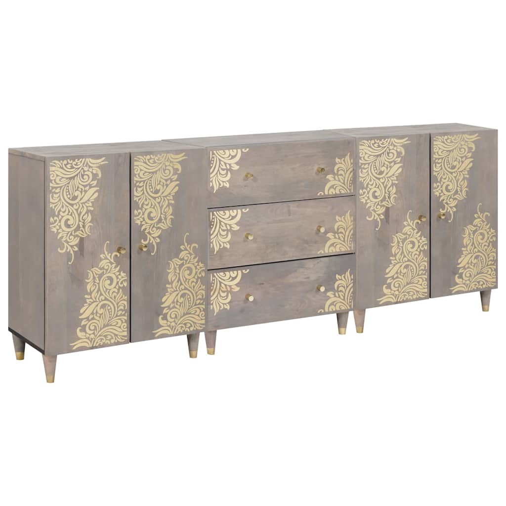 Badezimmermöbel Set Floral 3 pcs Grau und Gold 180 x 33 x 75 cm