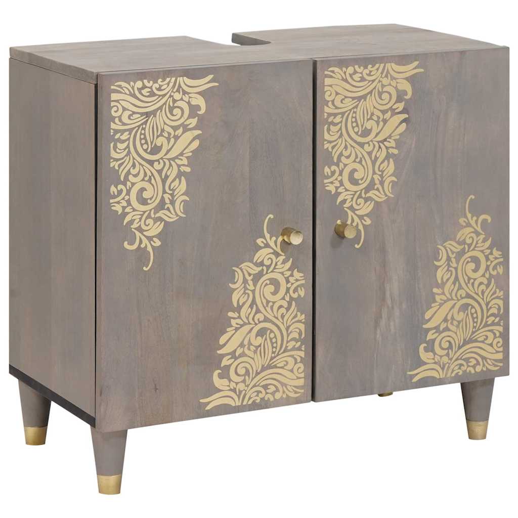 Badezimmerschrank-Set Wandmontiert 2 pcs Grau Massivholz Mango