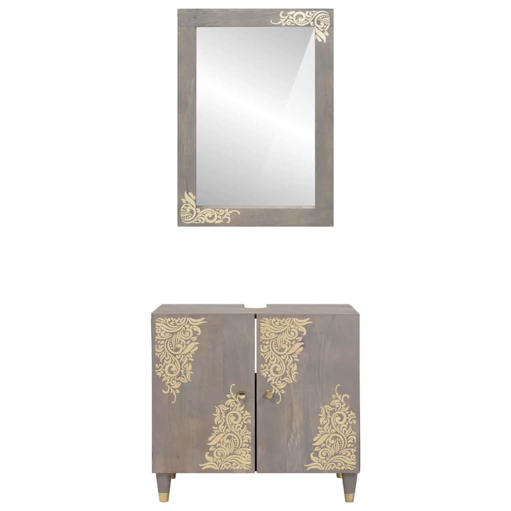 Badezimmerschrank-Set Wandmontiert 2 pcs Grau Massivholz Mango