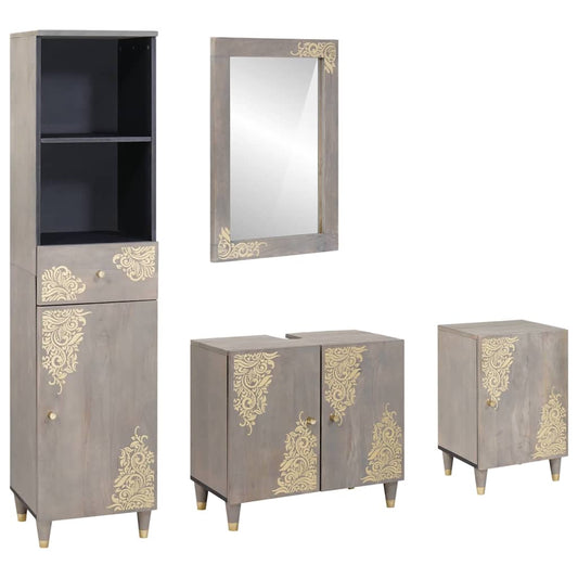 Badezimmerschrank-Set Wandmontiert 4 pcs Grau Massivholz Mango
