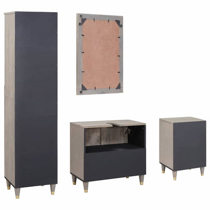 Badezimmerschrank-Set Wandmontiert 4 pcs Grau Massivholz Mango