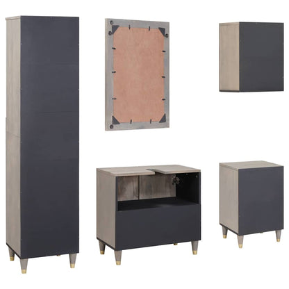 Badezimmerschrank-Set Wandmontiert 5 pcs Grau Massivholz Mango