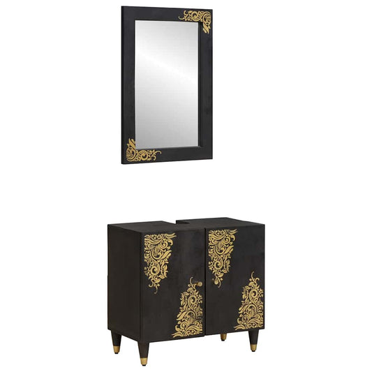 Badezimmerschrank-Set mit Tür 2 pcs Schwarz Massivholz Mango