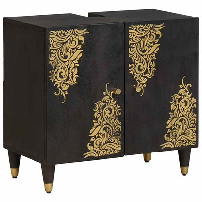 Badezimmerschrank-Set mit Tür 2 pcs Schwarz Massivholz Mango