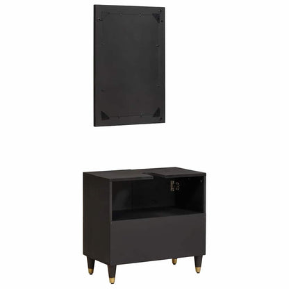 Badezimmerschrank-Set mit Tür 2 pcs Schwarz Massivholz Mango