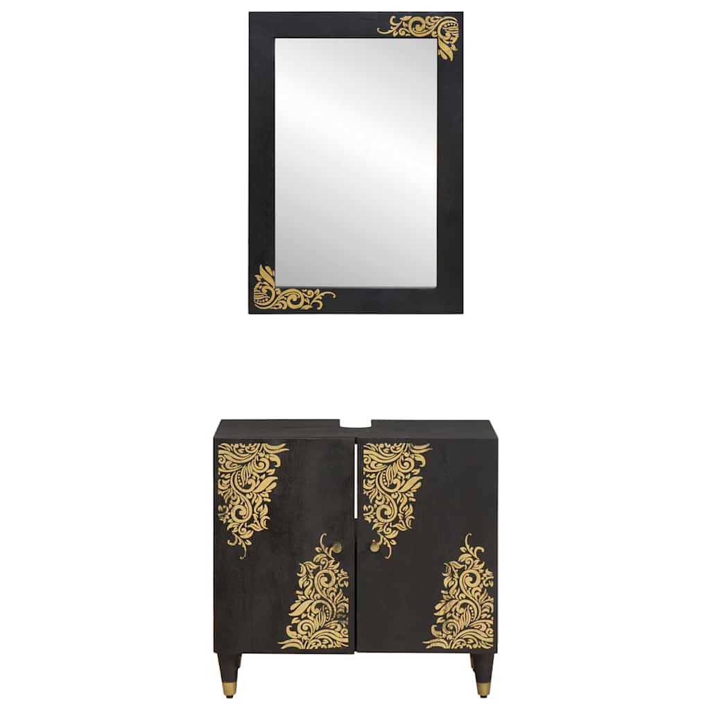 Badezimmerschrank-Set mit Tür 2 pcs Schwarz Massivholz Mango
