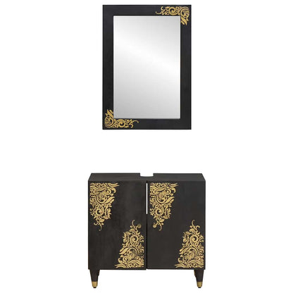 Badezimmerschrank-Set mit Tür 2 pcs Schwarz Massivholz Mango