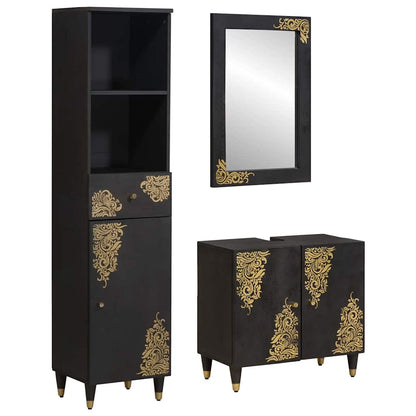 Badezimmerschrank-Set mit Tür 3 pcs Schwarz Massivholz Mango